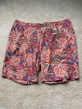 NWT Kirkland Signature Men's Orange Floral Lined Swim Shorts - XXL - Stretch